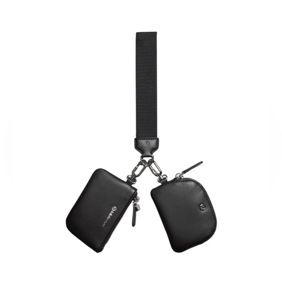 Lululemon Dual Pouch Wristlet Leather Alternative Cactus Black - Picture 1 of 3